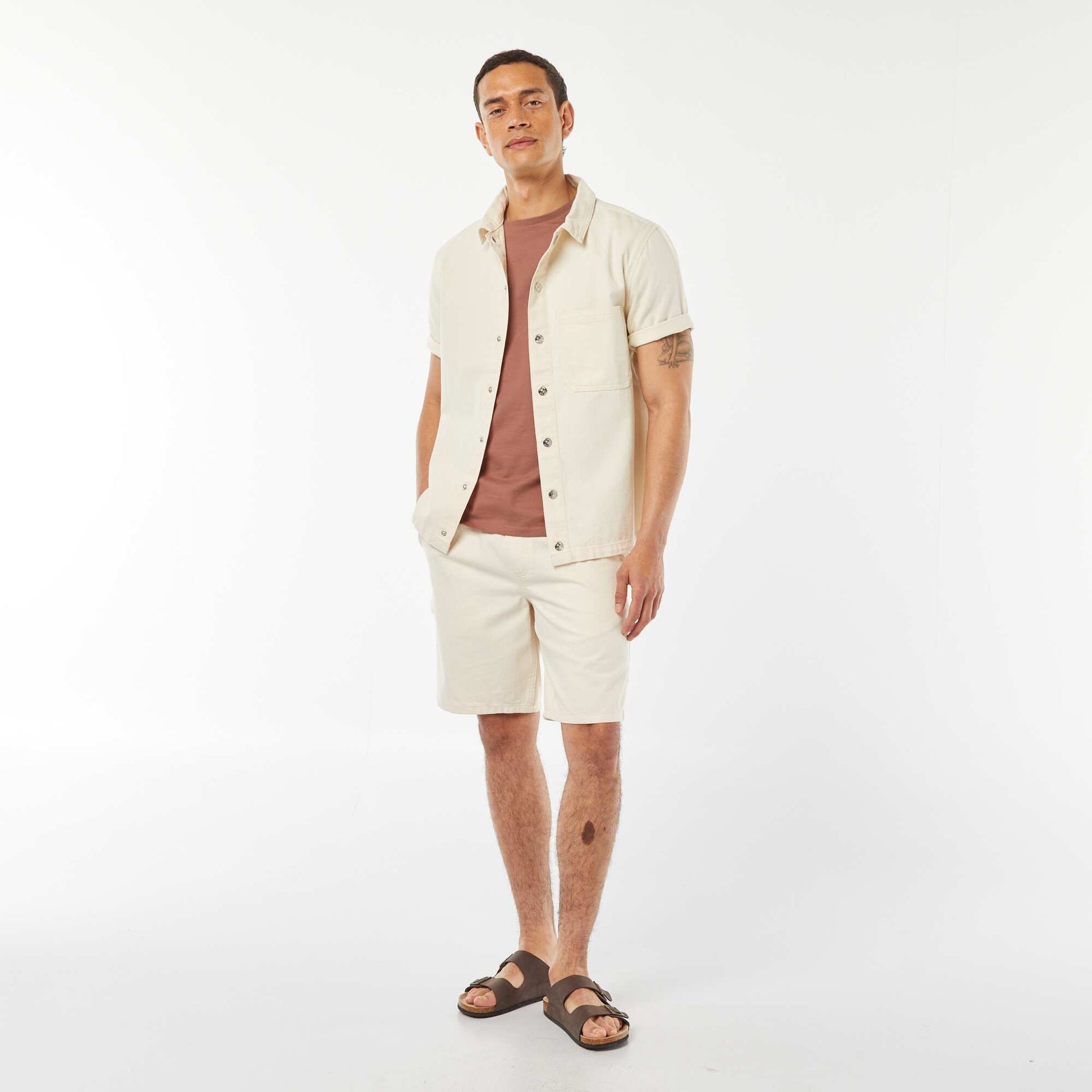 Surchemise en jean avec poche BLANC CASSé