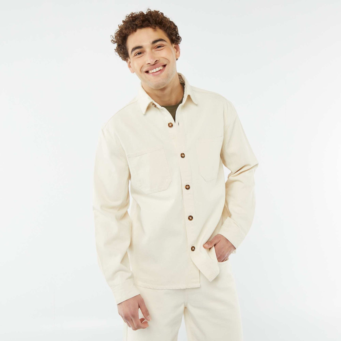 Surchemise boutonnée avec poches plaquées BLANC