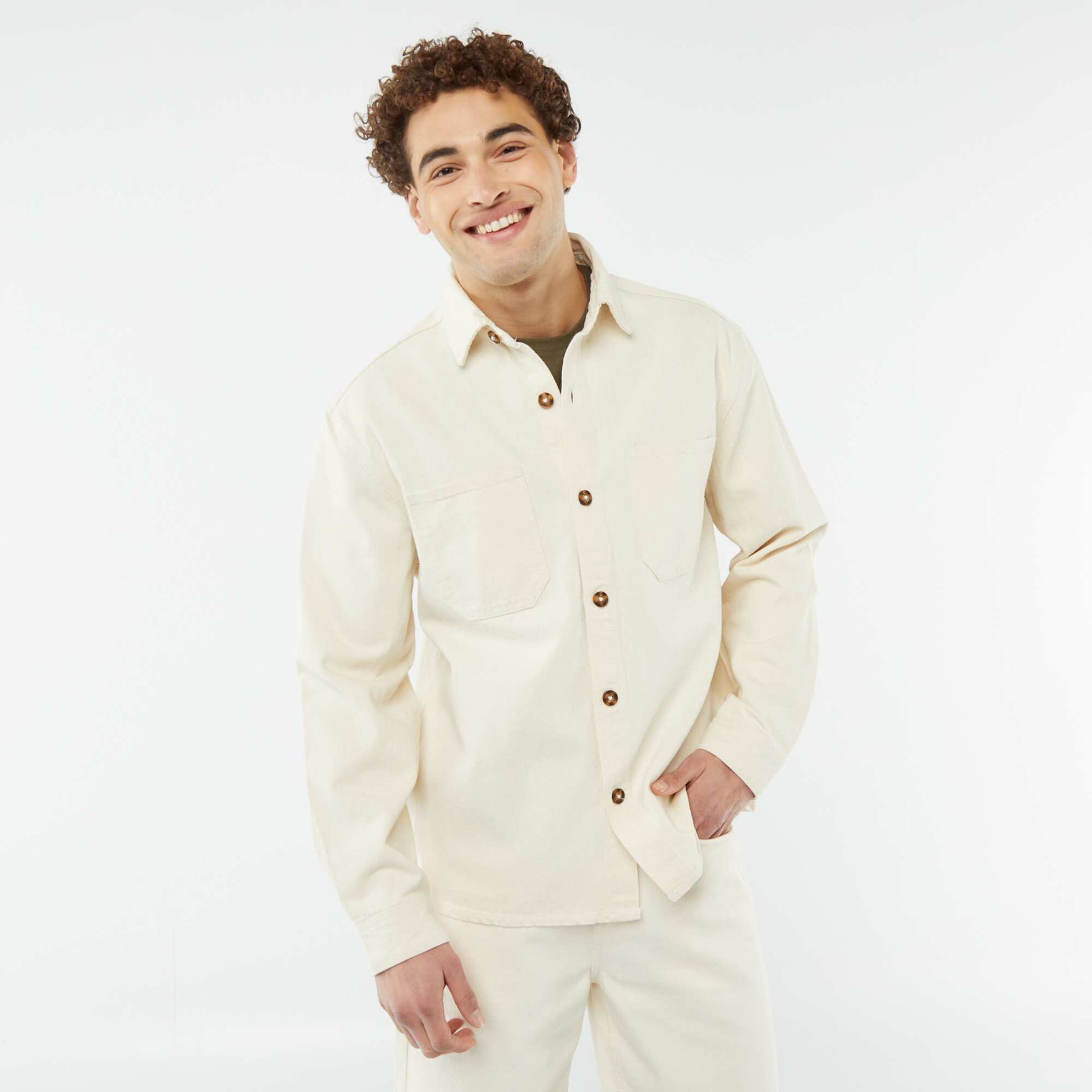 Surchemise boutonnée avec poches plaquées BLANC