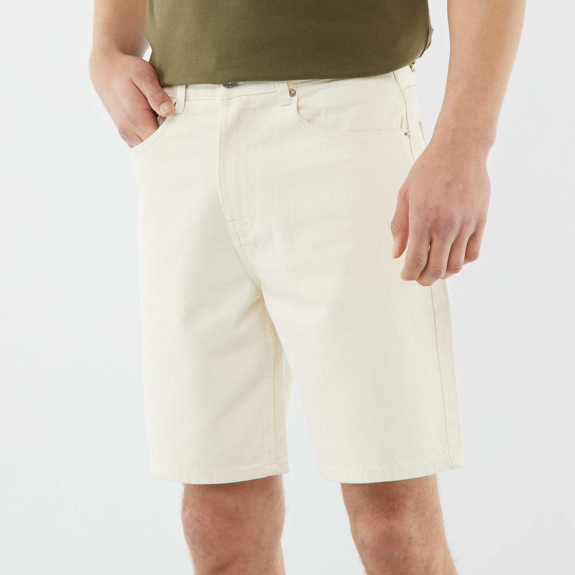 Bermuda en jean coupe genoux BLANC