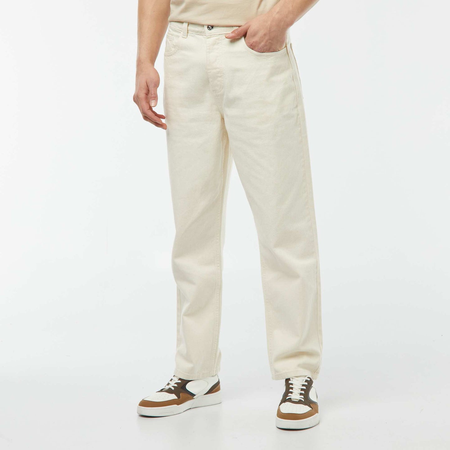 Pantalon denim coupe relaxed BLANC