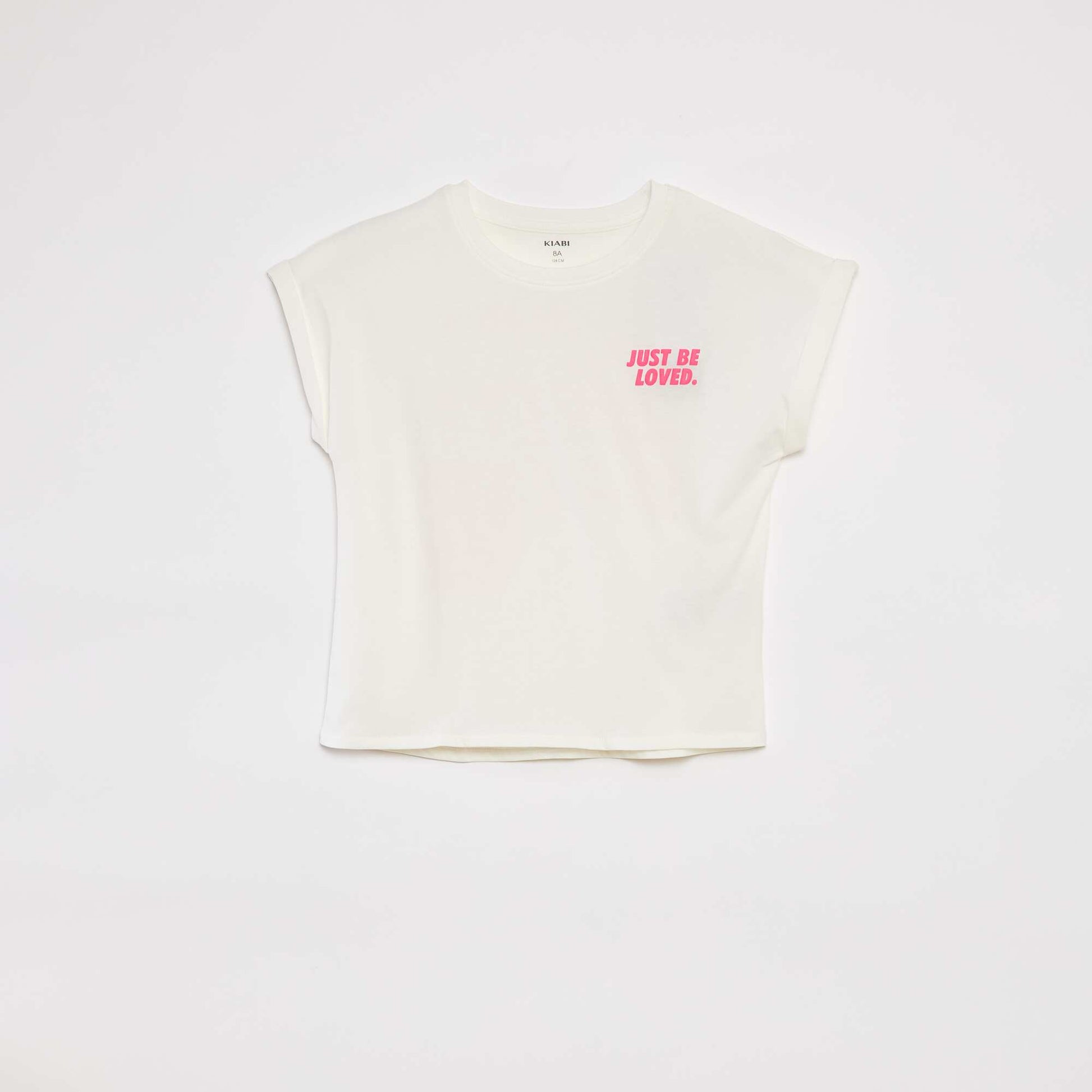 T-shirt à manches courtes et col rond avec animation BLANC