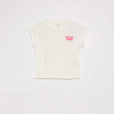T-shirt à manches courtes et col rond avec animation BLANC
