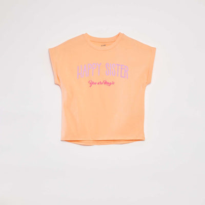 T-shirt à manches courtes et col rond avec animation BLANC
