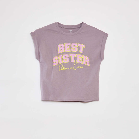 T-shirt à manches courtes et col rond avec animation VIOLET