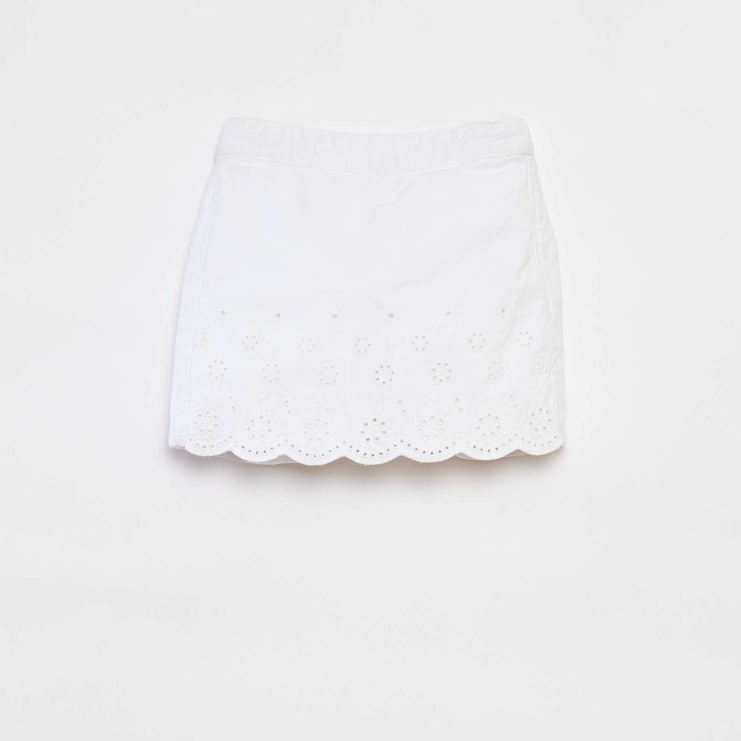 Jupe short en denim avec broderies anglaises BLANC