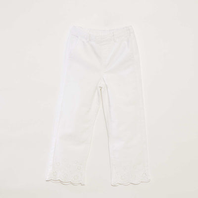 Pantalon wide leg finition brodée BLANC