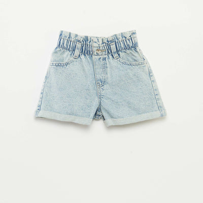 Short en jean avec revers à la base BLEU