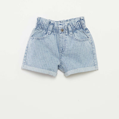 Short en jean avec revers à la base BLEU