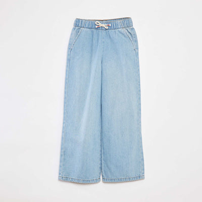 Pantalon large style denim avec taille élastiquée BLEU
