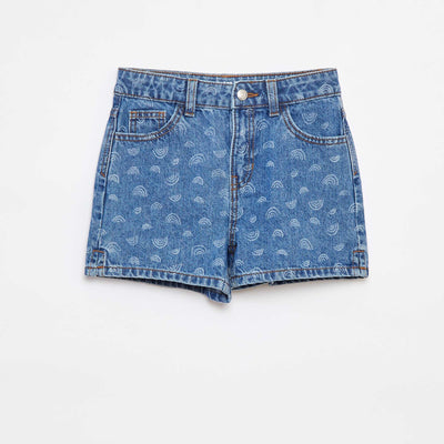 Short en jean avec imprimé BLEU