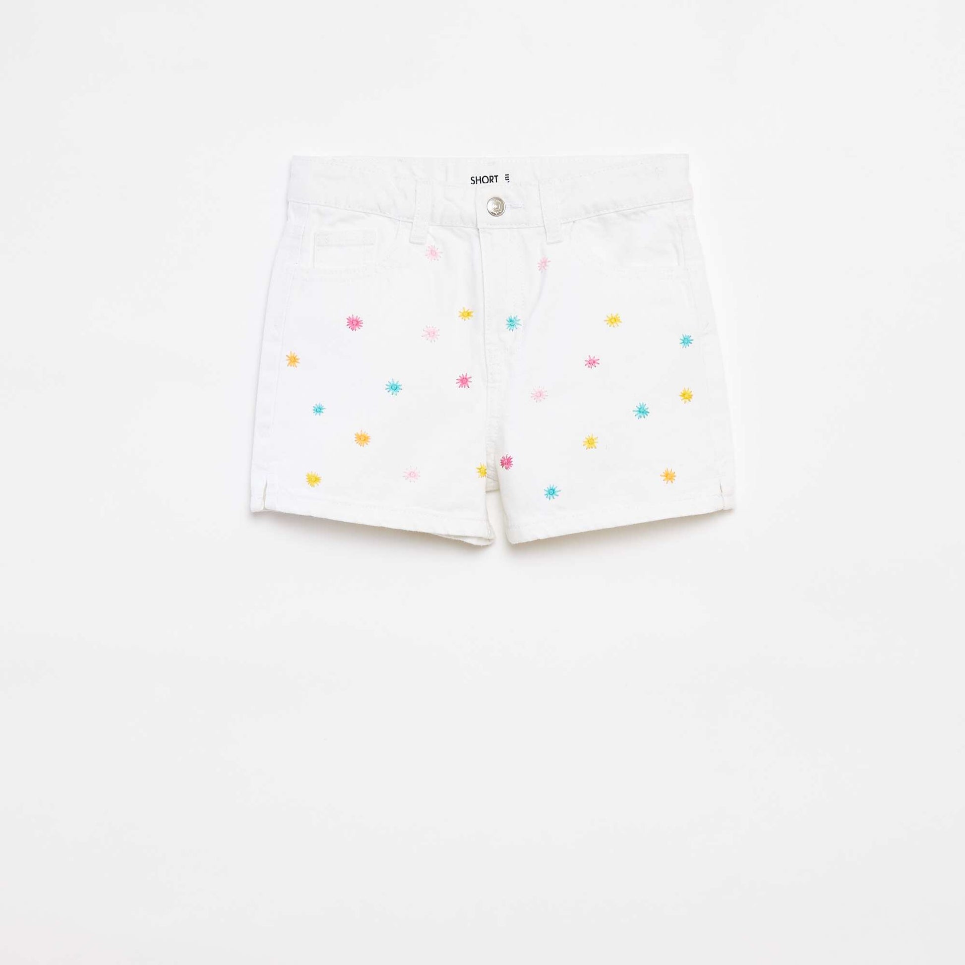 Short en denim avec broderies BLANC
