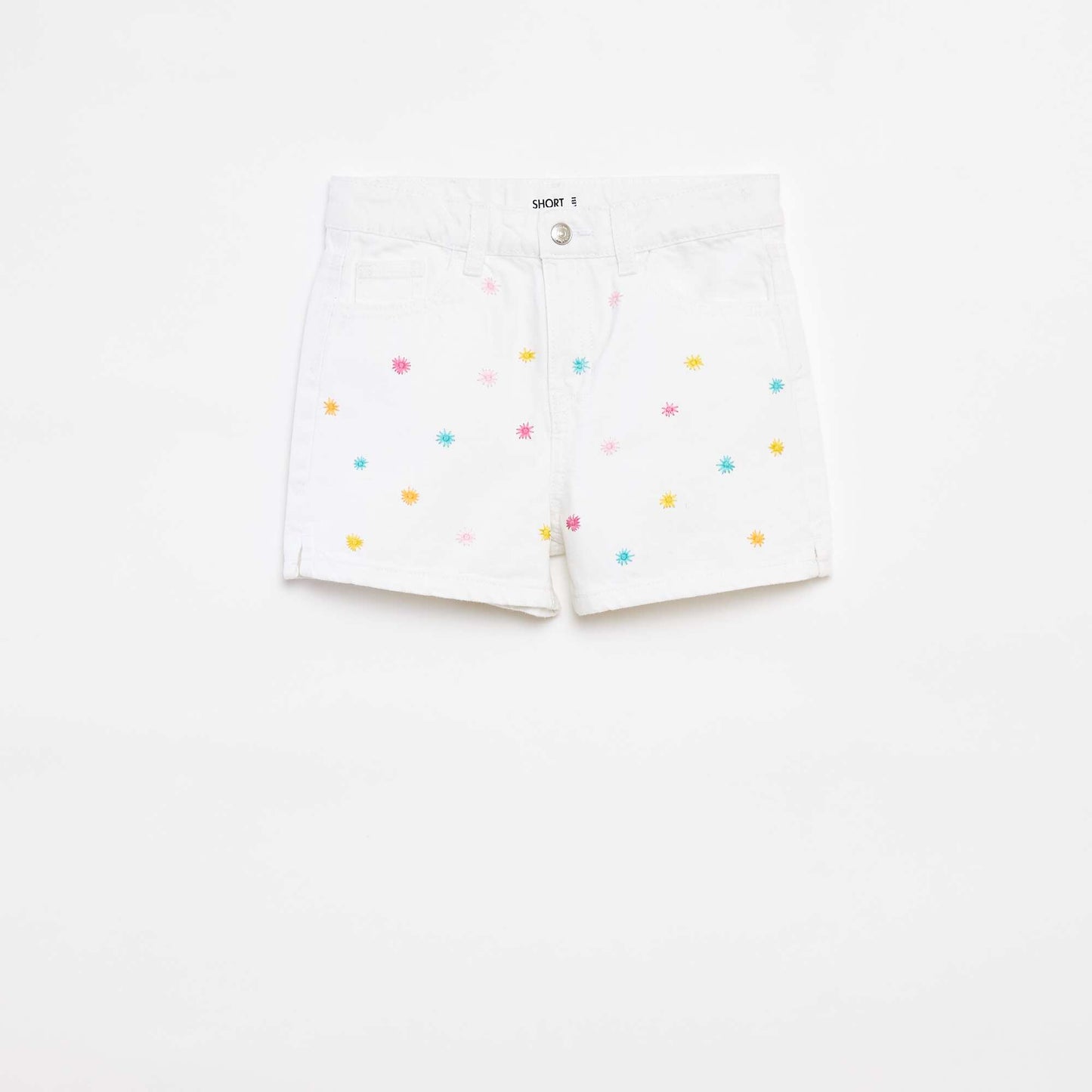 Short en denim avec broderies BLANC