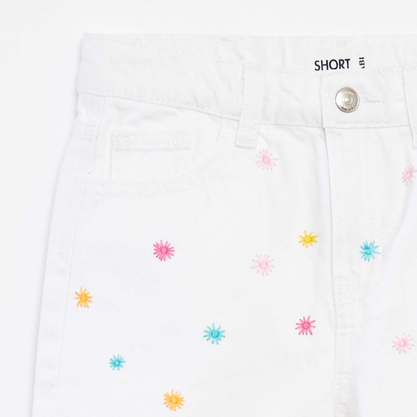 Short en denim avec broderies BLANC