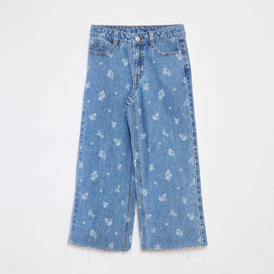 Jean mom avec motif floral BLEU