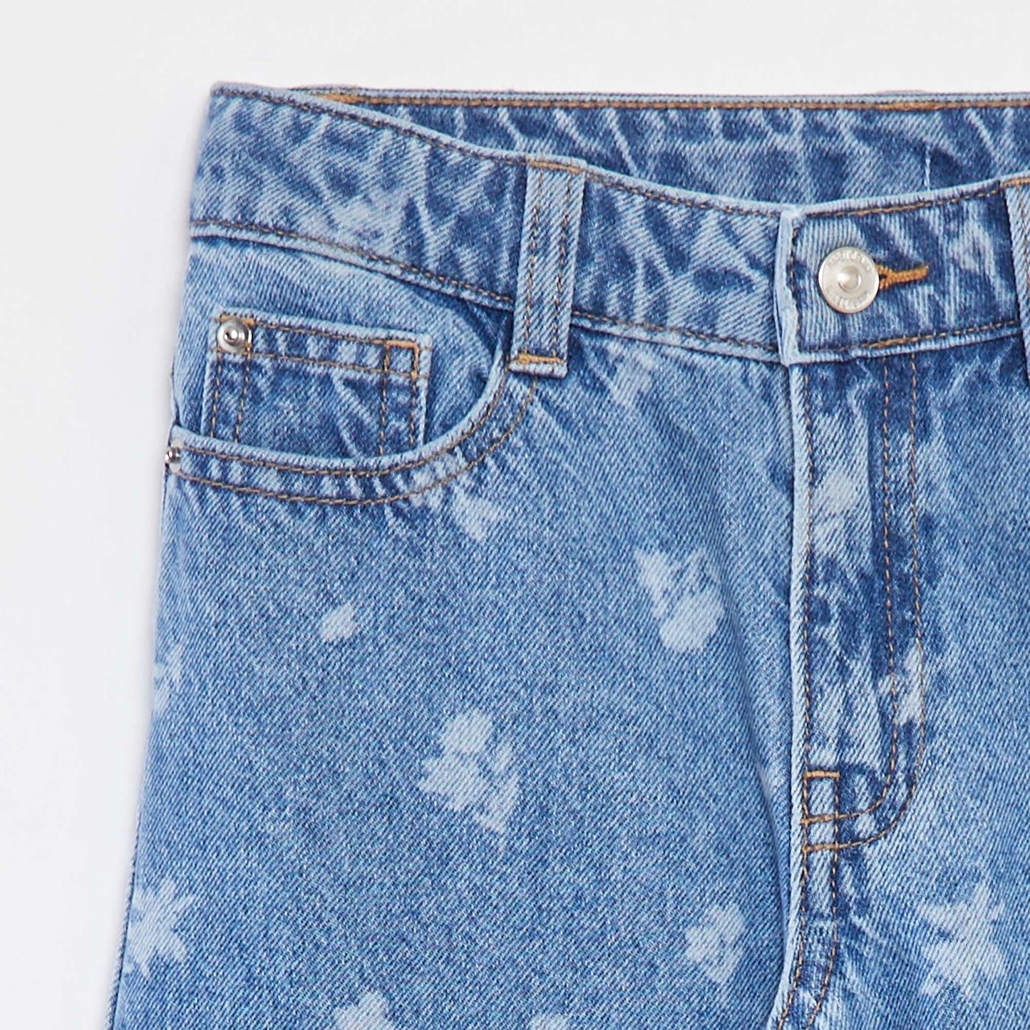Jean mom avec motif floral BLEU