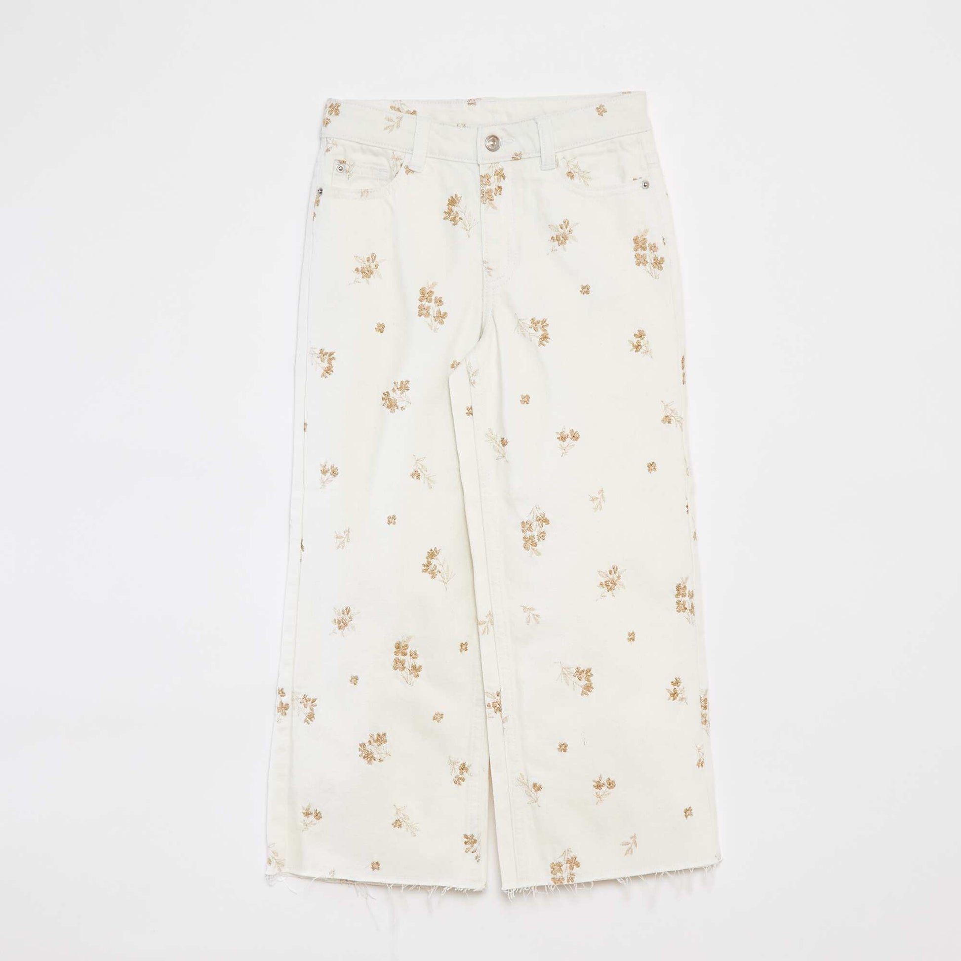 Jean mom avec motif floral BLANC