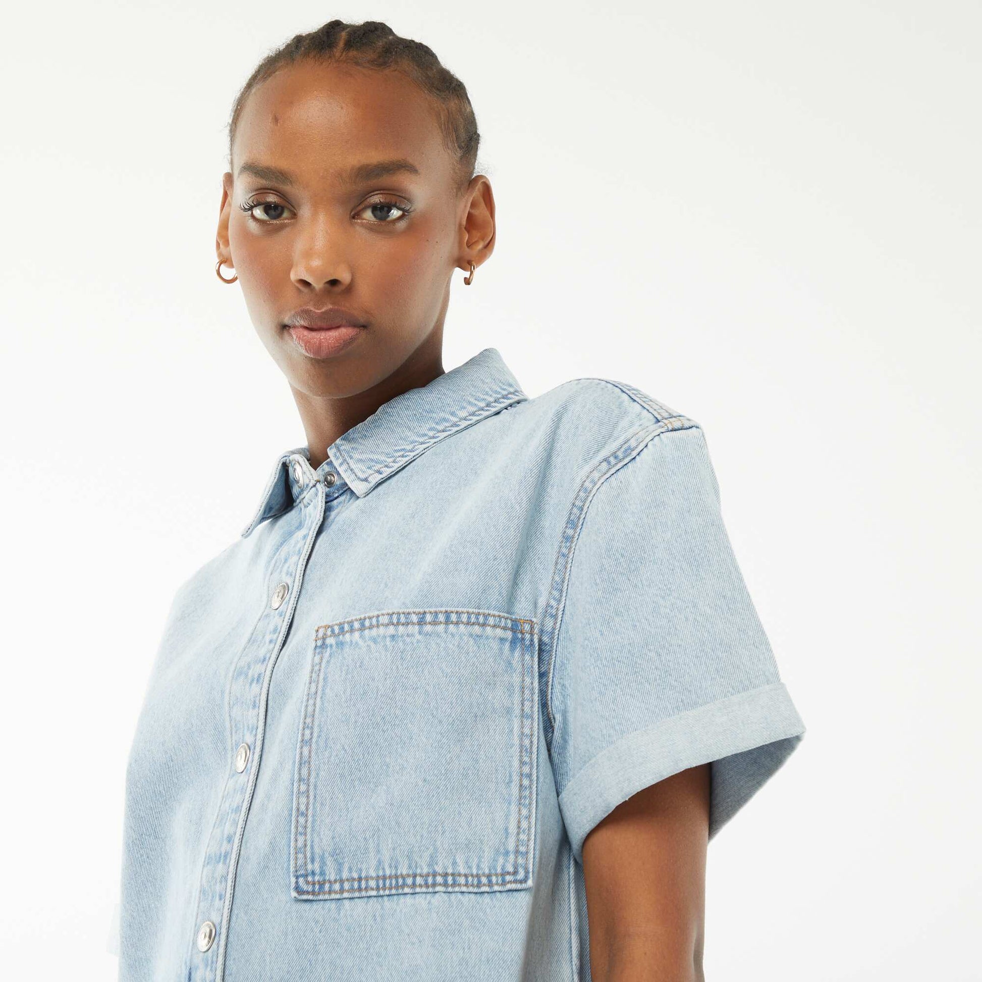 Combishort court en denim à pressions BLEU