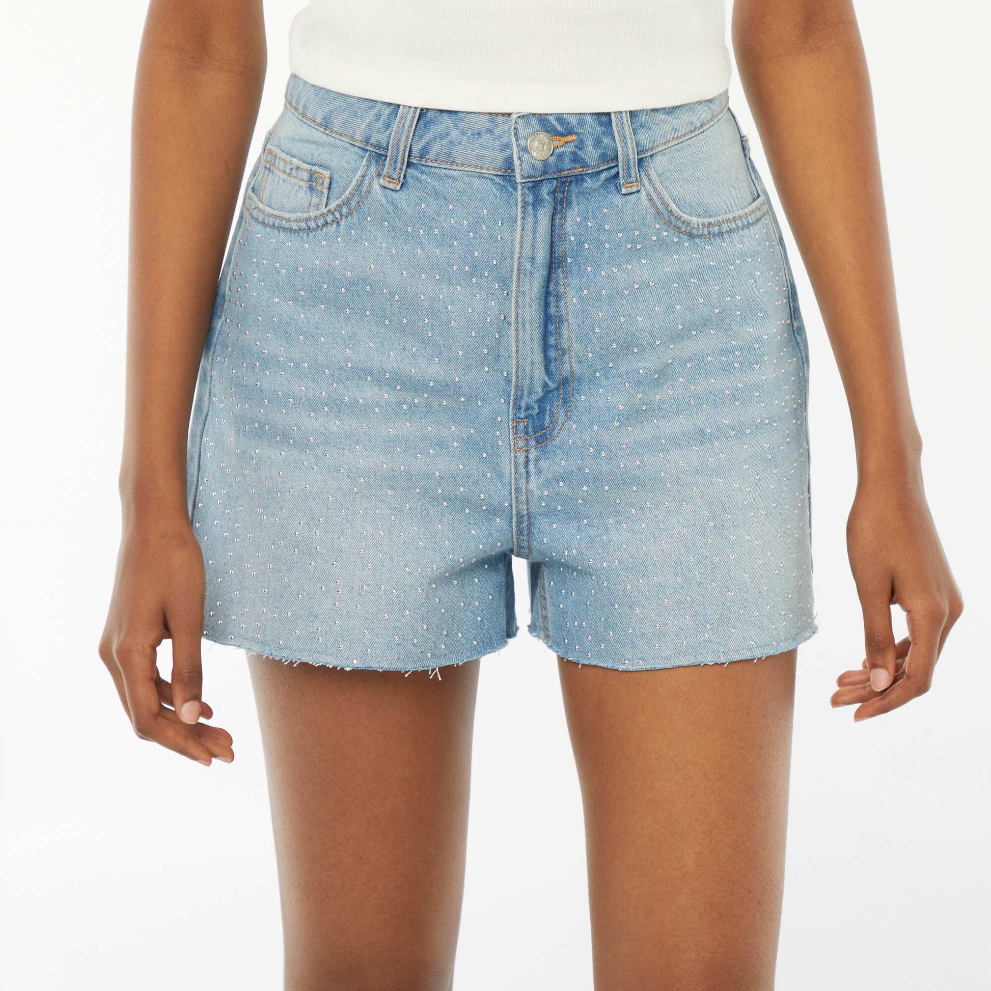 Bermuda en jean 5 poches avec strass BLEU