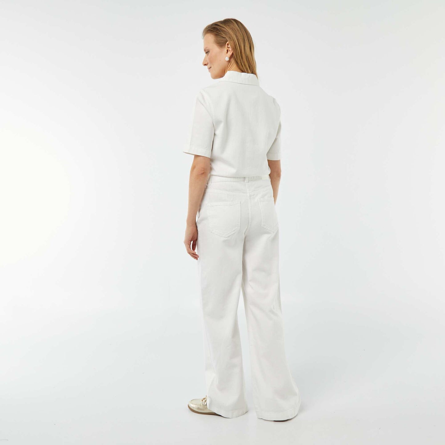 Combinaison longue en jean avec manches courtes BLANC