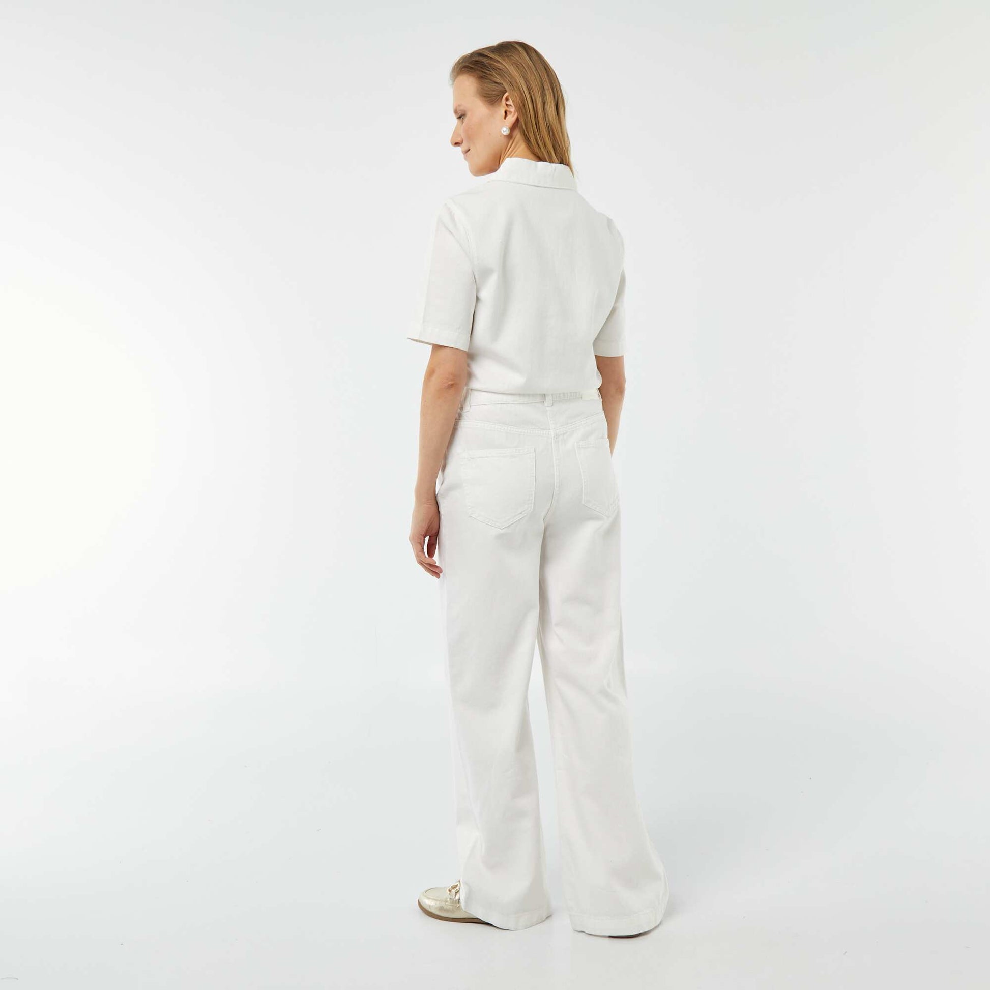 Combinaison longue en jean avec manches courtes BLANC