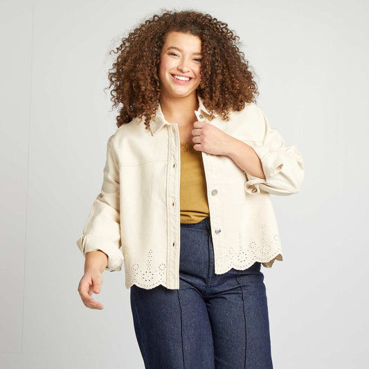 Veste en jean avec broderies BEIGE