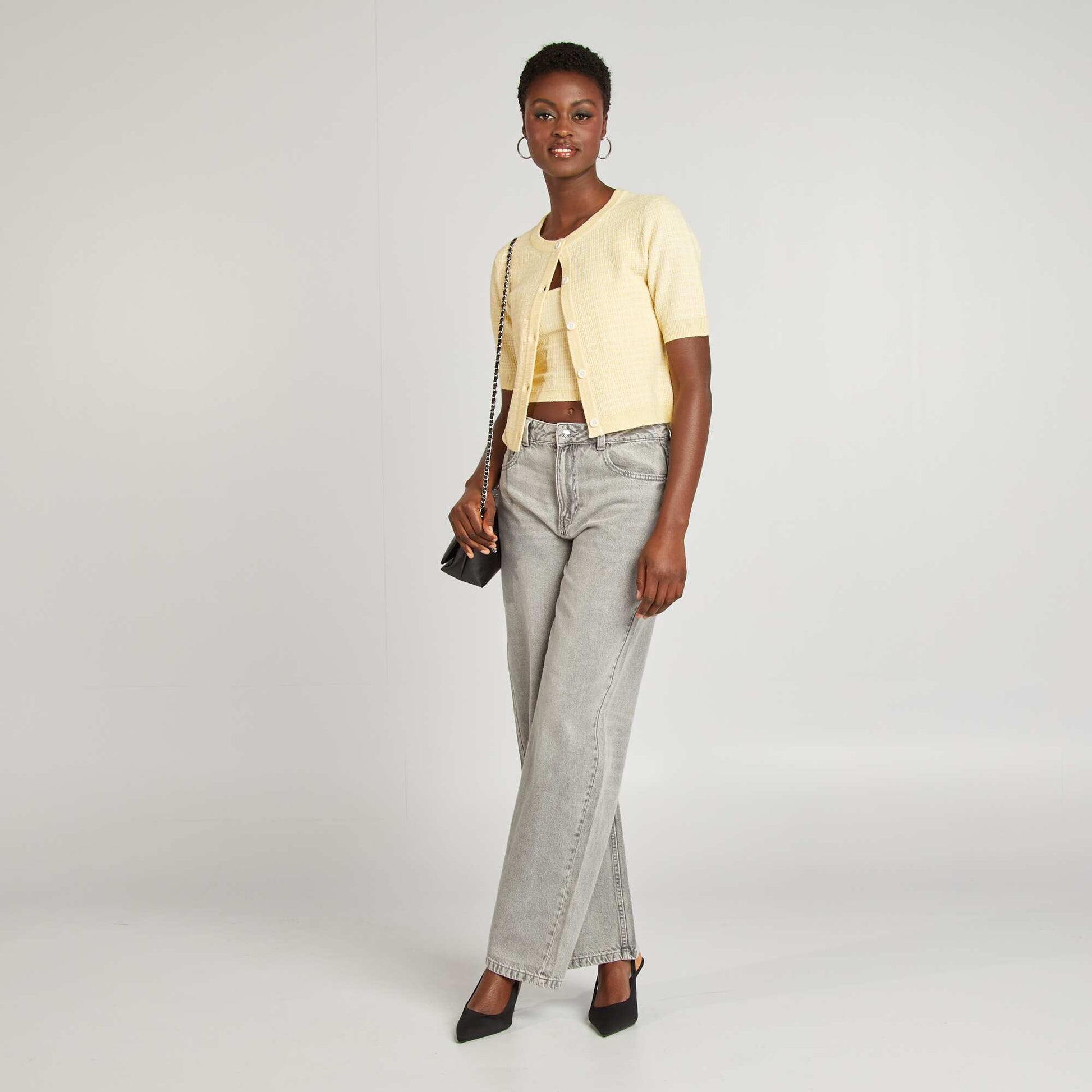 Gilet manches courtes maille carreaux JAUNE