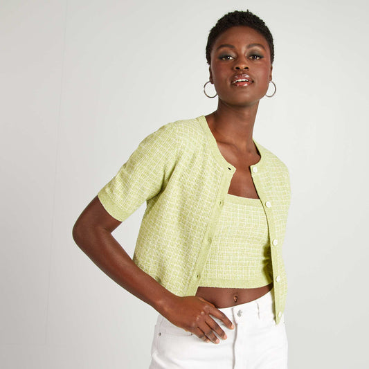 Gilet manches courtes maille carreaux VERT