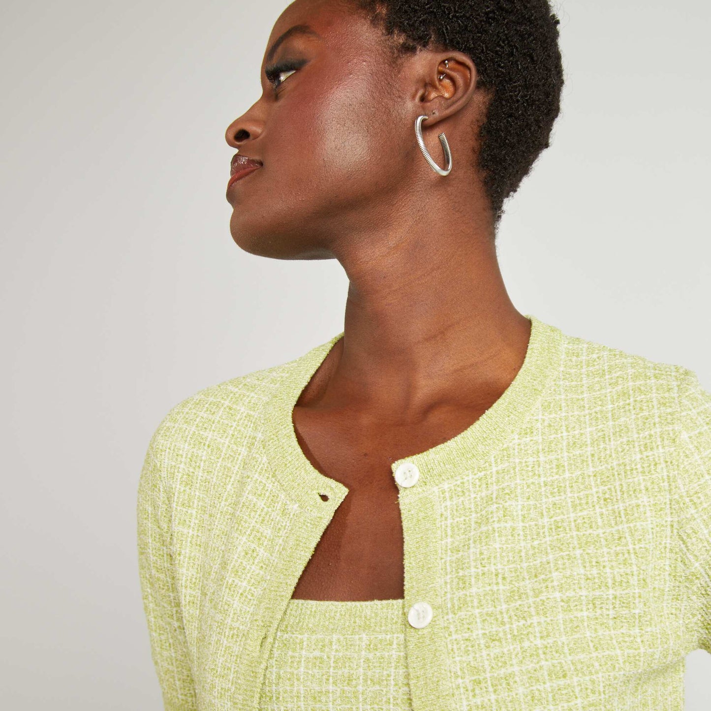 Gilet manches courtes maille carreaux VERT