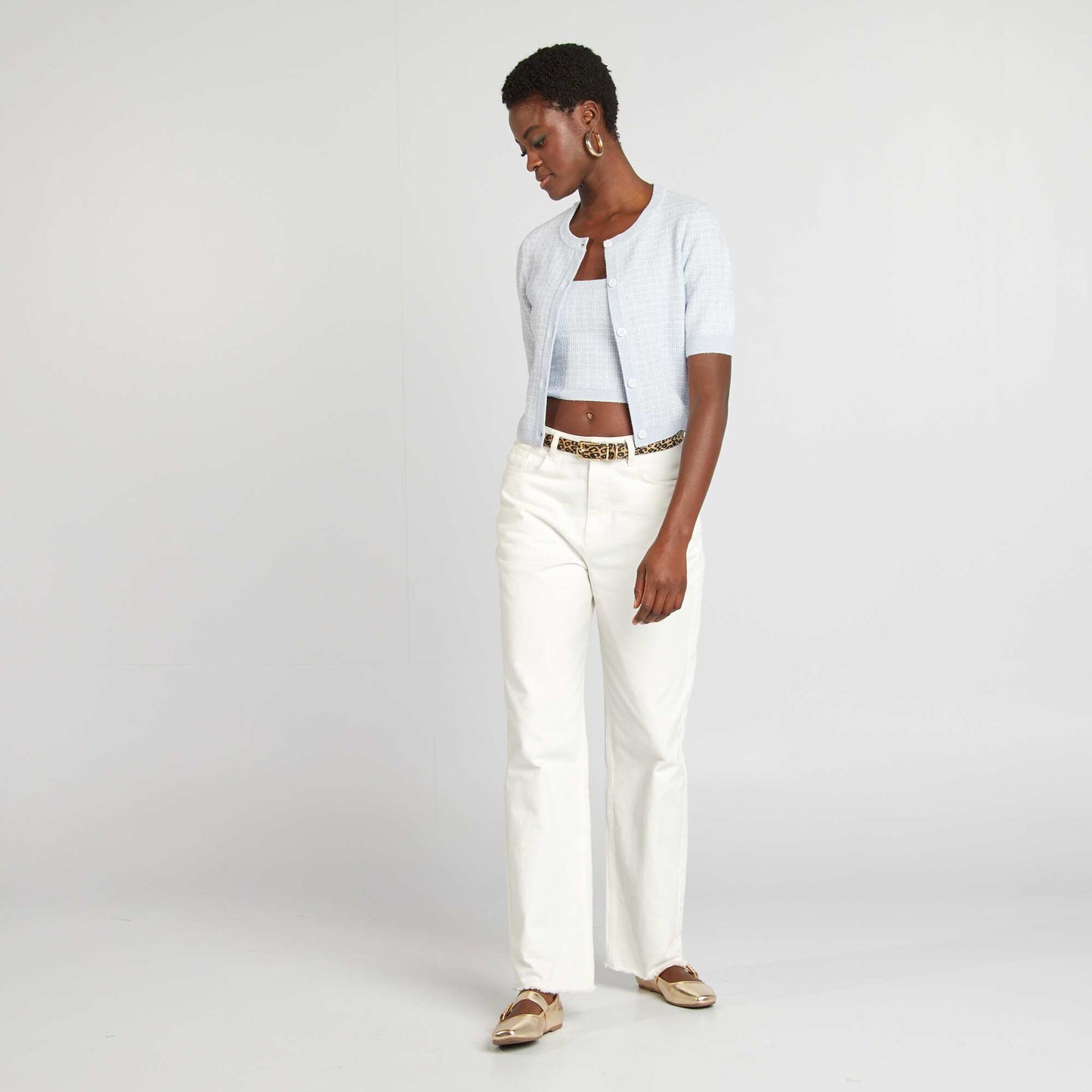 Gilet manches courtes maille carreaux BLEU