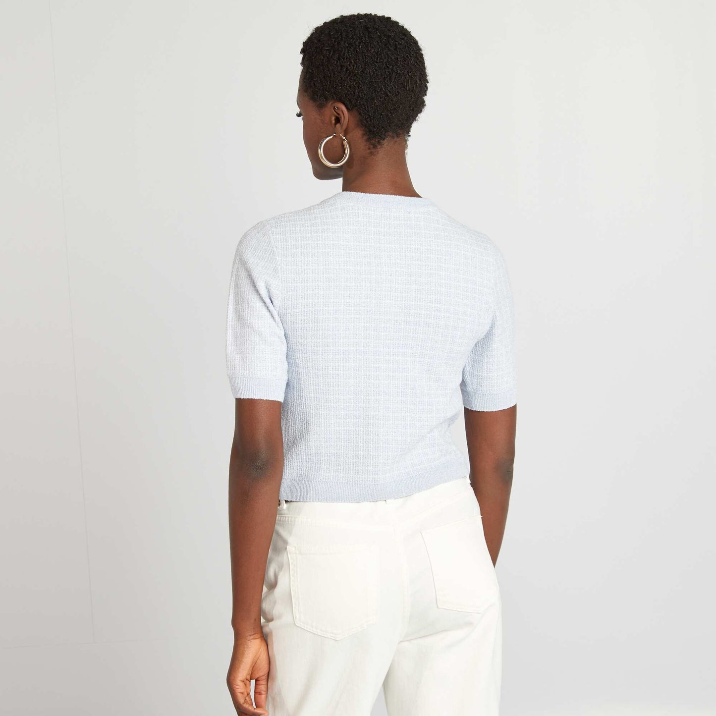 Gilet manches courtes maille carreaux BLEU