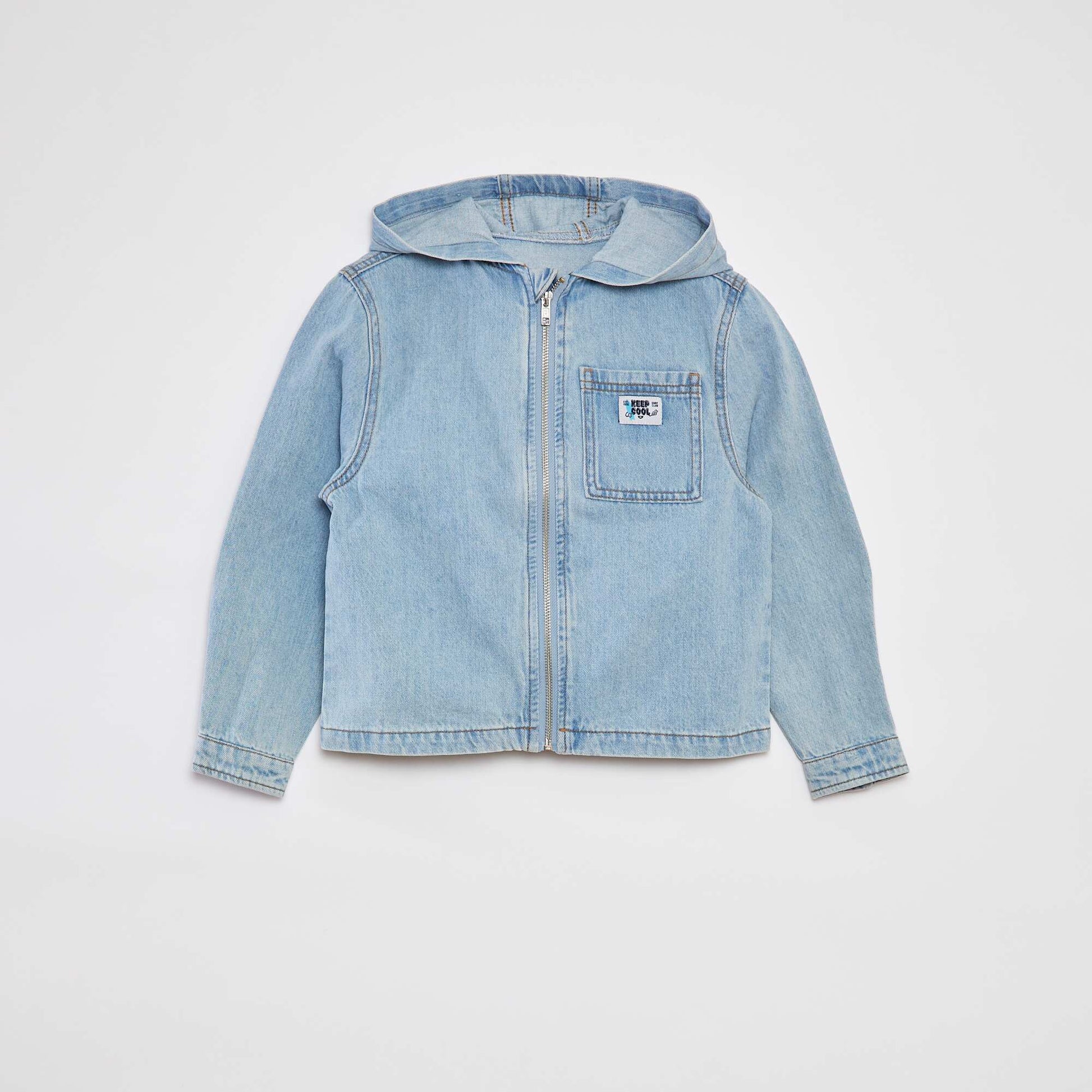 Veste en denim avec col capuche BLEU