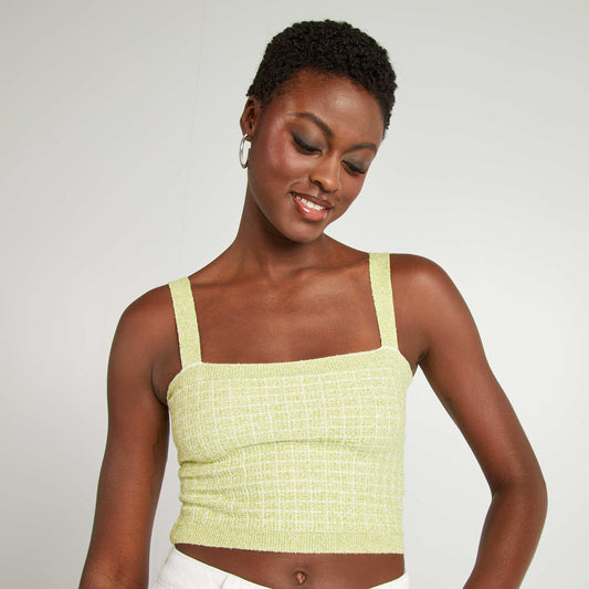 Top court en maille carreaux VERT