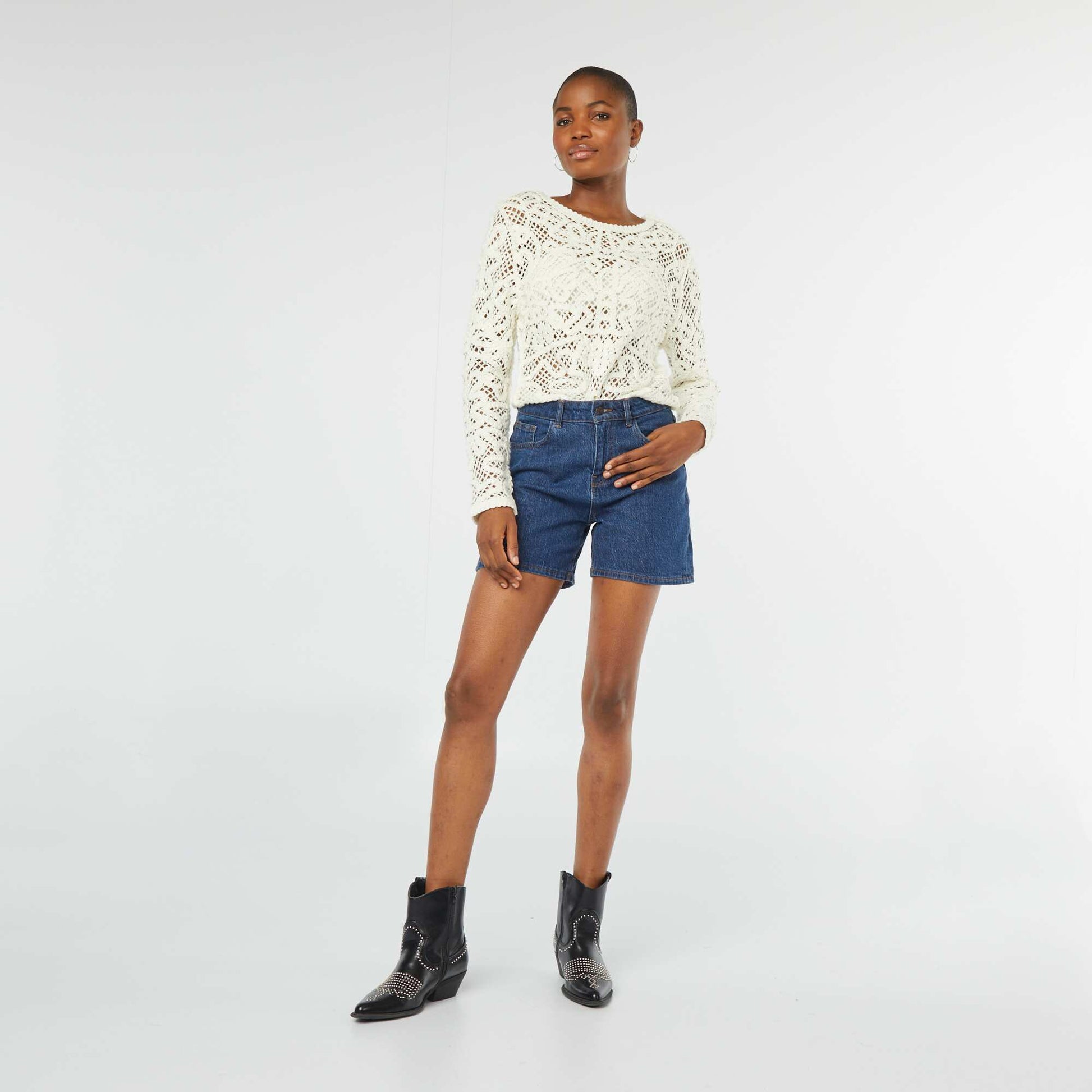 Pull en crochet à manches longues ECRU