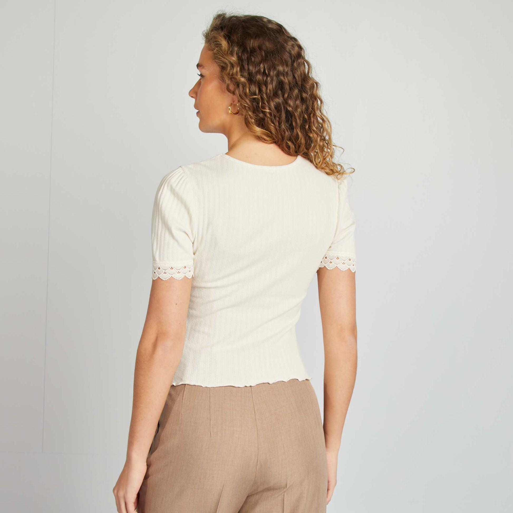 T-shirt manches courtes brodées BEIGE