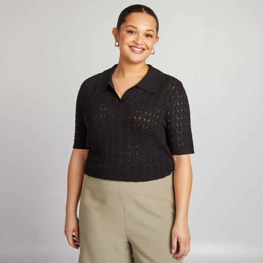 Pull crochet à manches courtes NOIR
