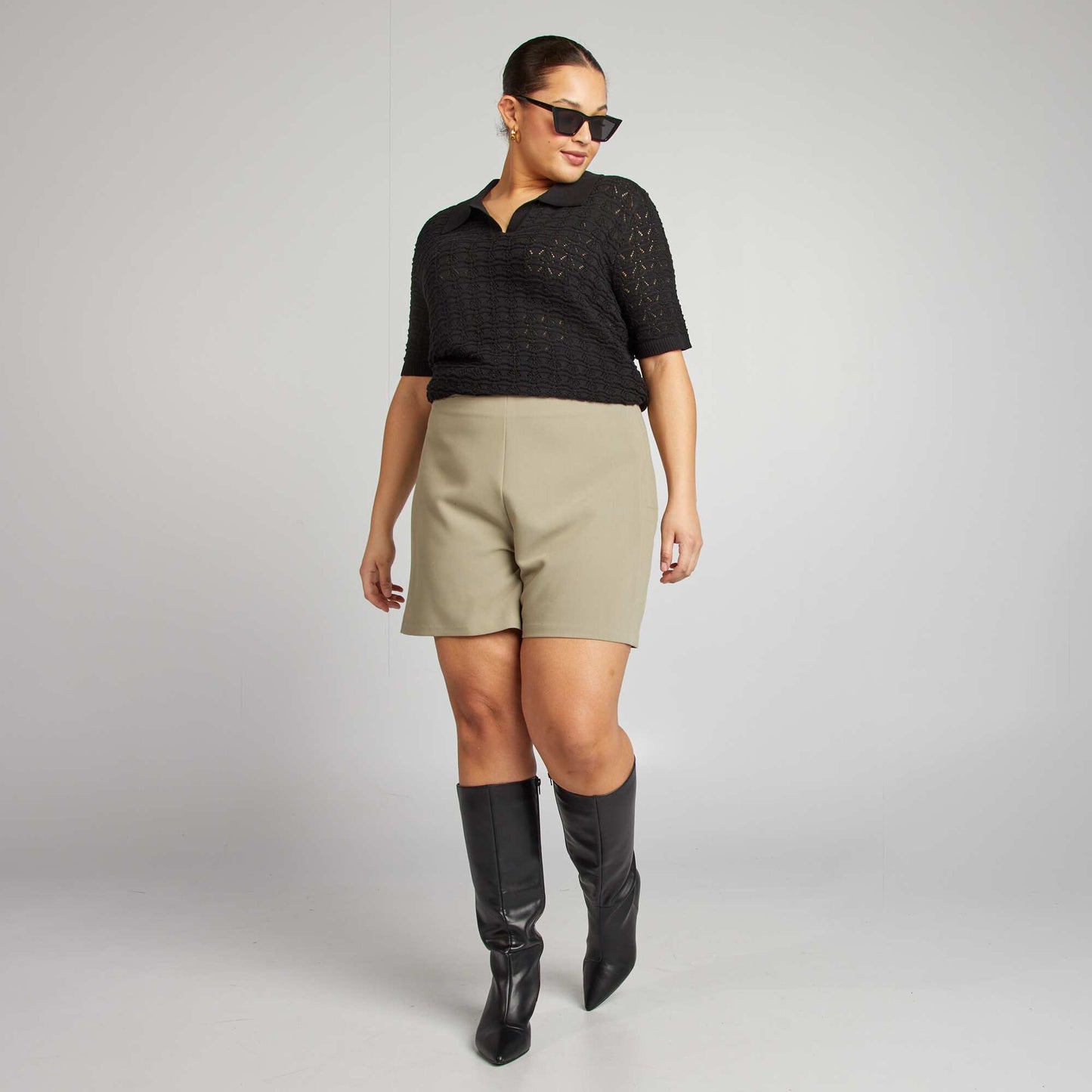 Pull crochet à manches courtes NOIR