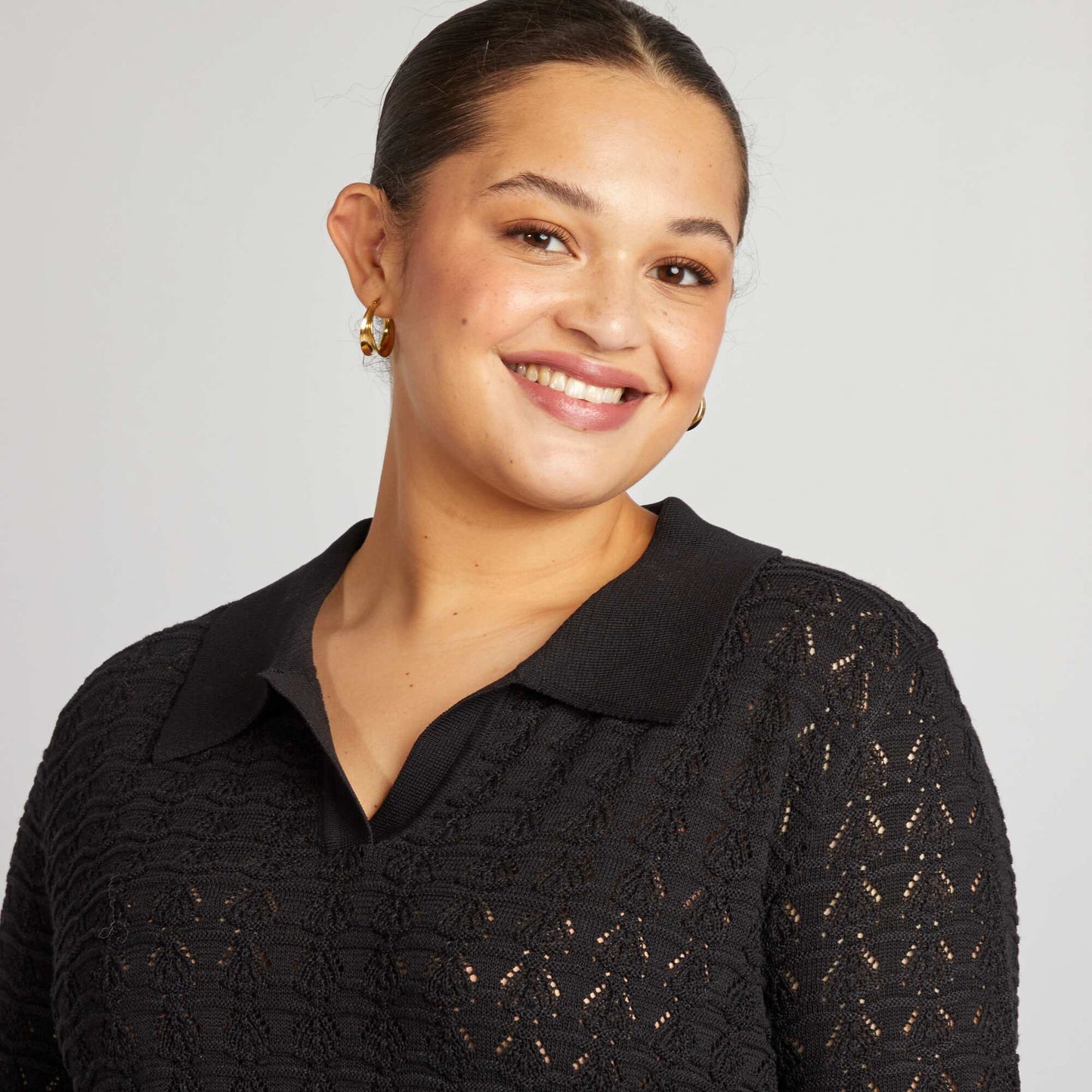 Pull crochet à manches courtes NOIR