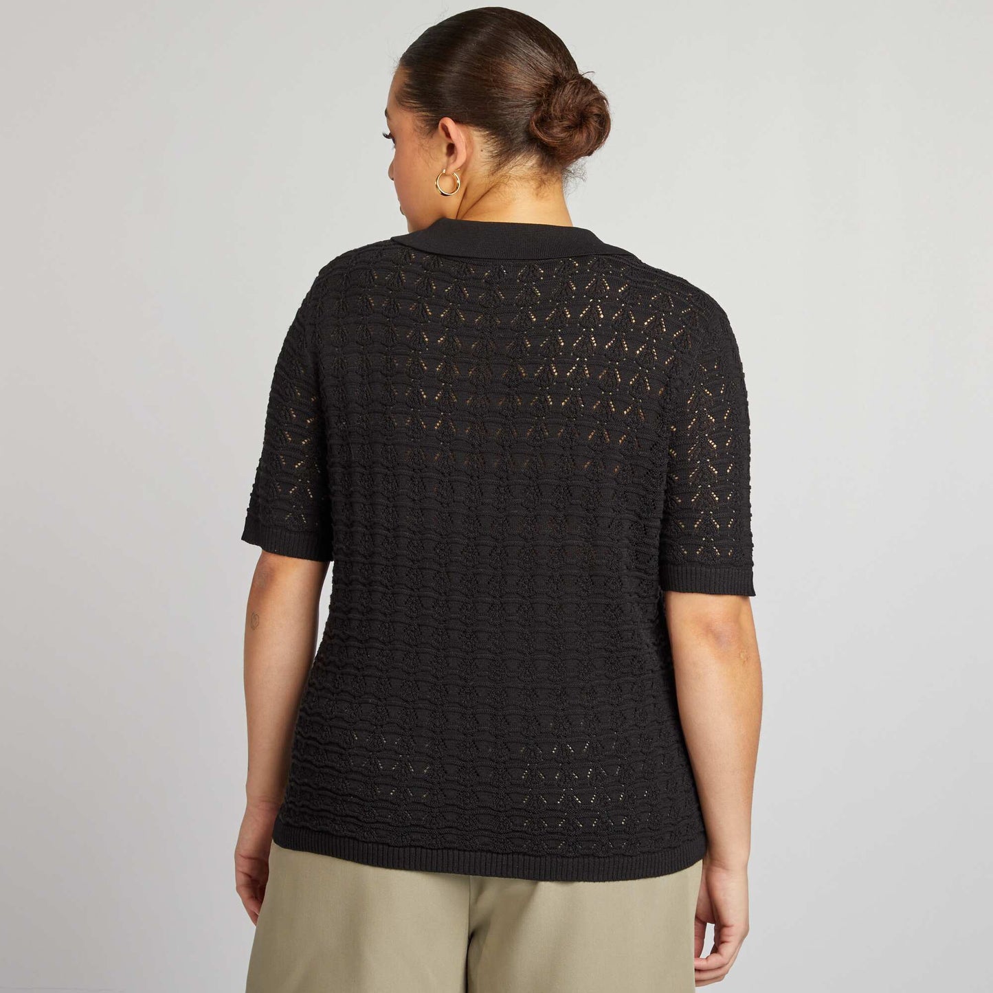 Pull crochet à manches courtes NOIR