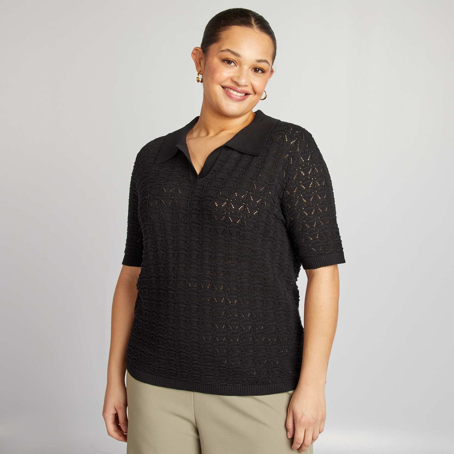 Pull crochet à manches courtes NOIR