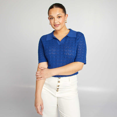 Pull crochet à manches courtes BLEU