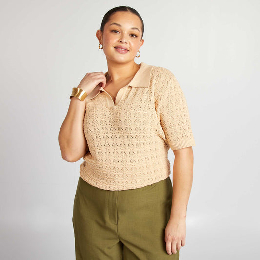 Pull crochet à manches courtes BEIGE