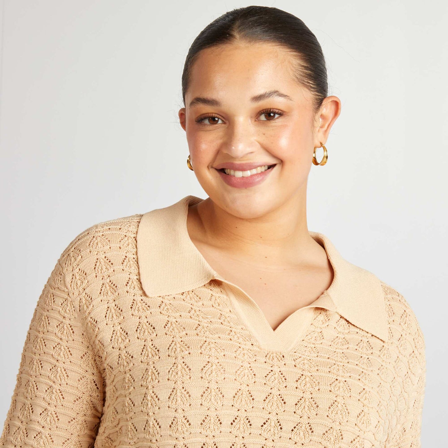 Pull crochet à manches courtes BEIGE