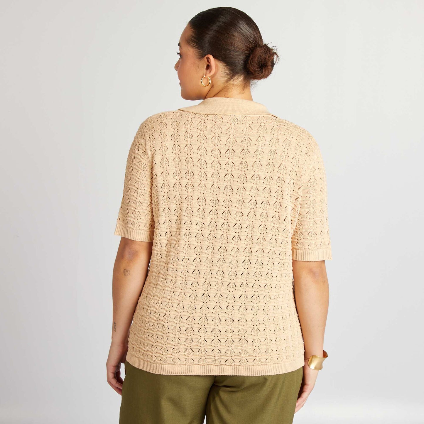 Pull crochet à manches courtes BEIGE