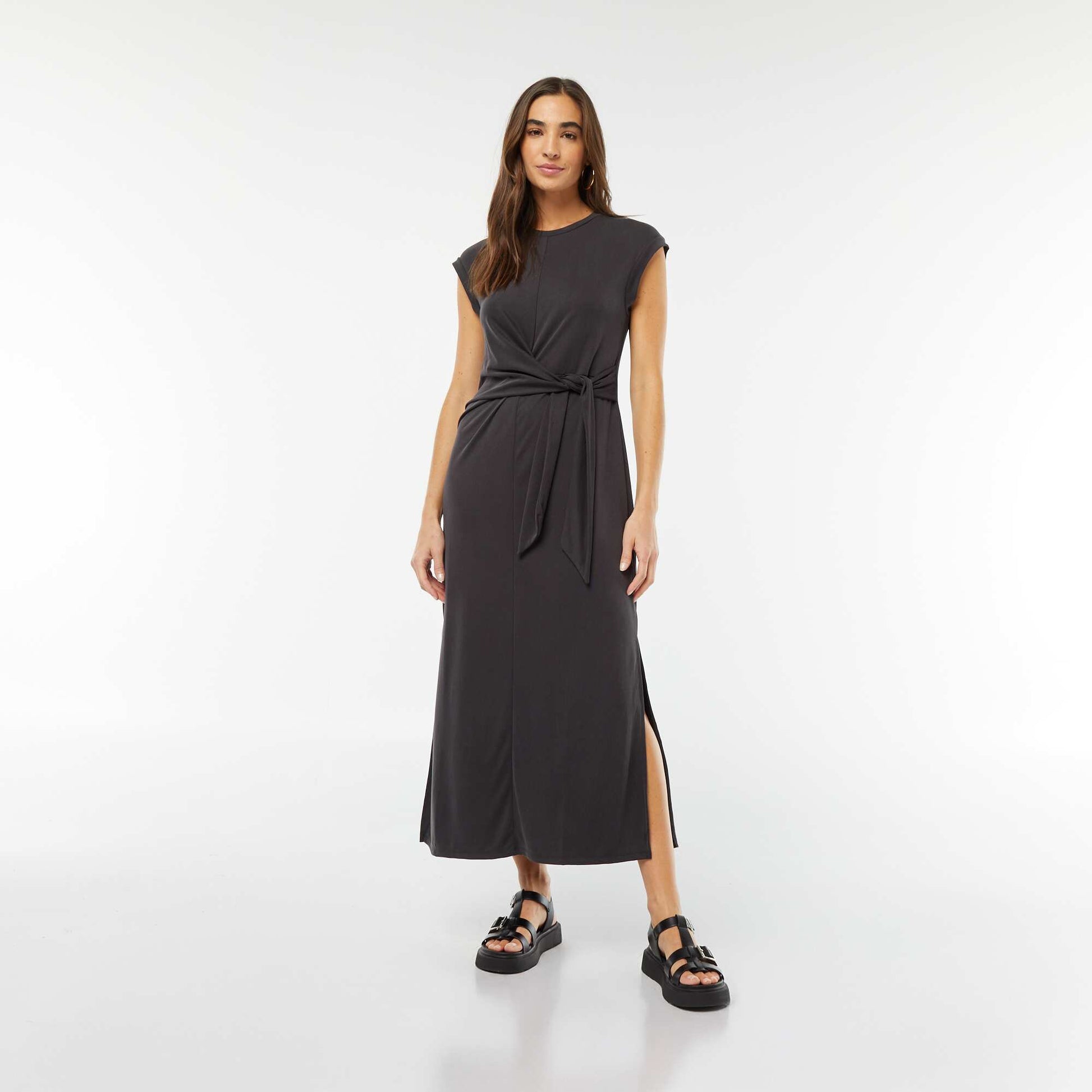 Robe midi sans manches nouée devant GRIS