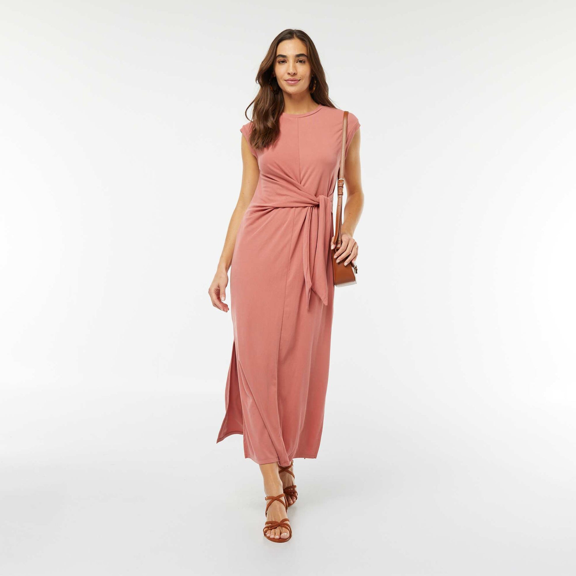 Robe midi sans manches nouée devant ROSE