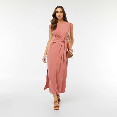 Robe midi sans manches nouée devant ROSE