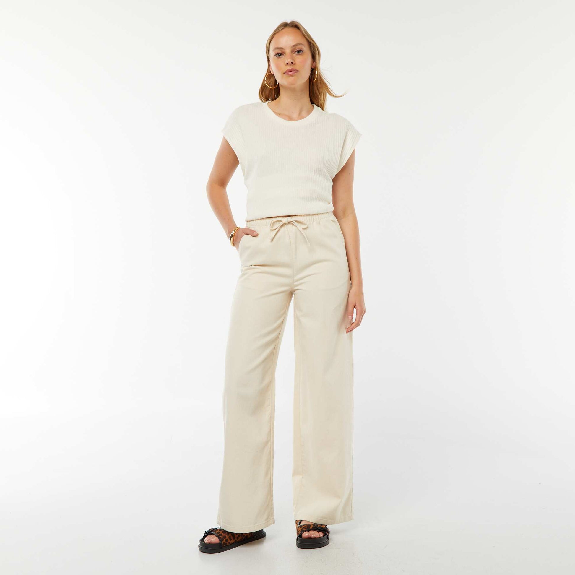 Pantalon denim élastiqué BLANC