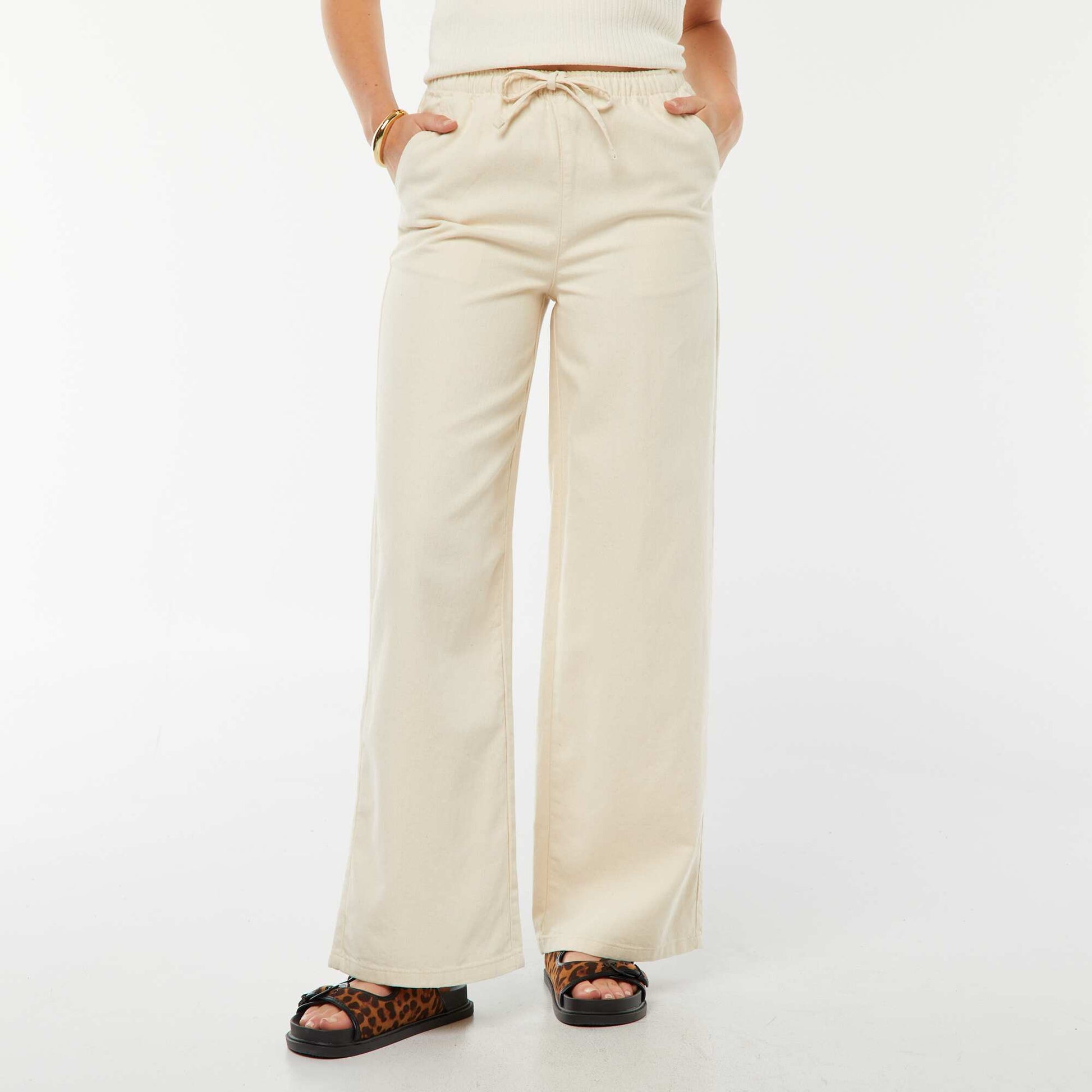 Pantalon denim élastiqué BLANC