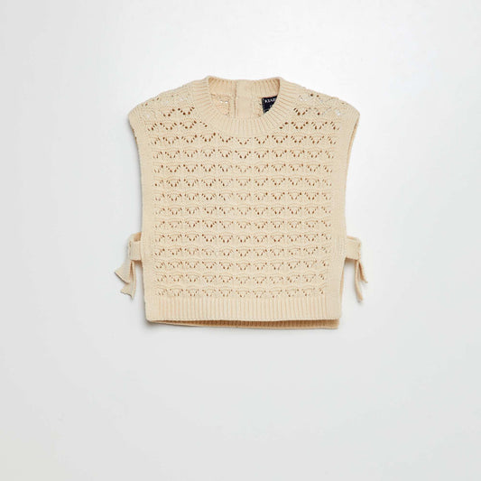 Pull sans manches fendu sur les côtés BEIGE